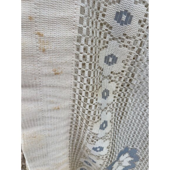 Vintage Sears Floral Lace Curtain Panels White & Blue Crochet Hearts Pattern Etc - Picture 5 of 12